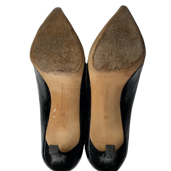 Manolo Blahnik Textured Black Patent Pointed Toe 3” Heel Leather Pumps Size 39 - Picture 7 of 16
